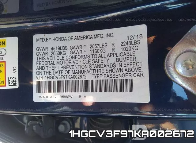 1HGCV3F97KA002672 фото 10
