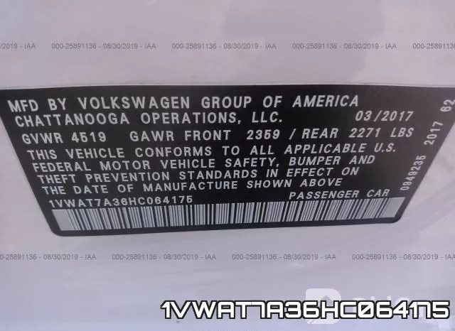 1VWAT7A36HC064175 фото 9