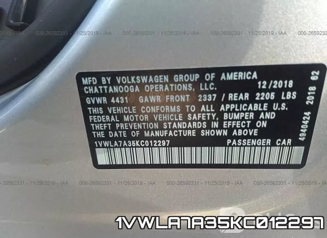 1VWLA7A35KC012297 фото 10