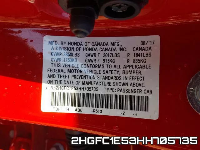 2HGFC1E53HH705735 фото 2