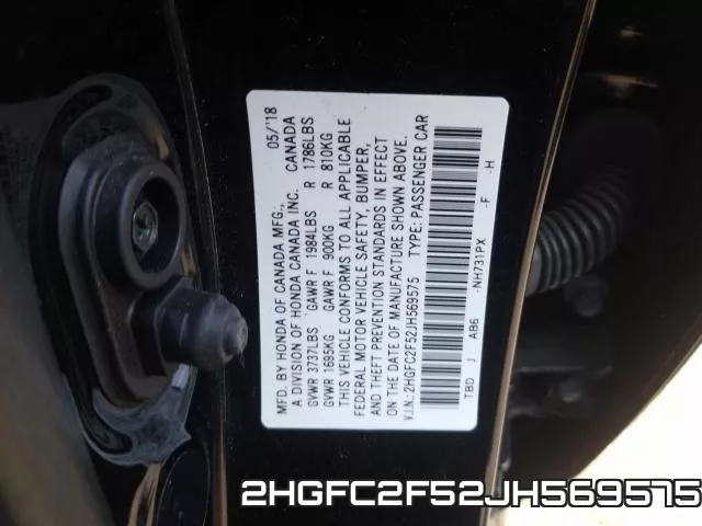 2HGFC2F52JH569575 фото 2