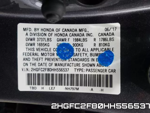 2HGFC2F80HH556537 фото 2