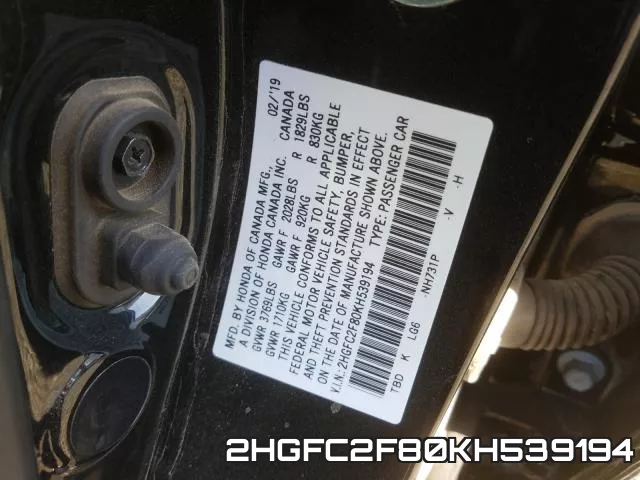 2HGFC2F80KH539194 фото 2