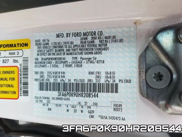 3FA6P0K90HR208544 фото 2