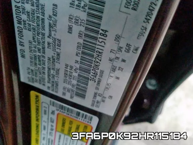 3FA6P0K92HR115184 фото 2