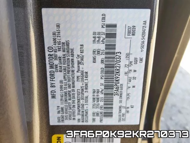 3FA6P0K92KR270373 фото 2