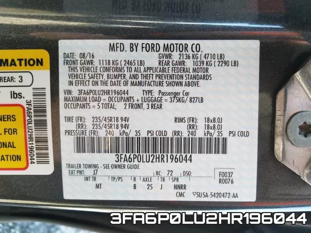 3FA6P0LU2HR196044 фото 2