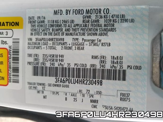 3FA6P0LU4HR230498 фото 2