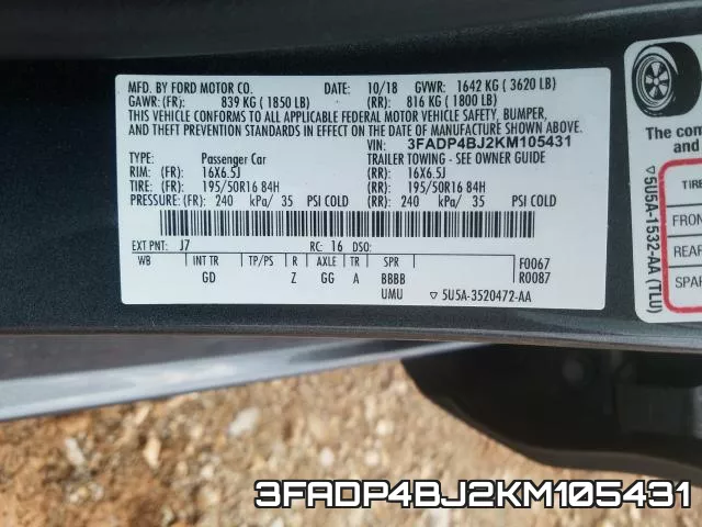 3FADP4BJ2KM105431 фото 2