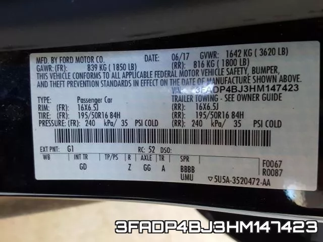 3FADP4BJ3HM147423 фото 2