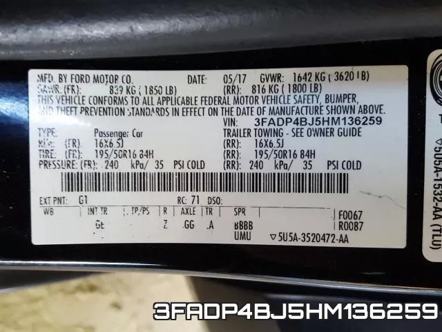 3FADP4BJ5HM136259 фото 2