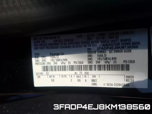 3FADP4EJ8KM138560 фото 2