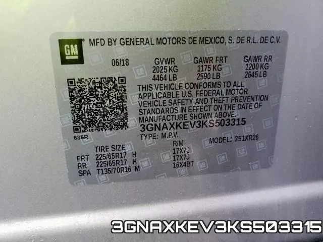 3GNAXKEV3KS503315 фото 2