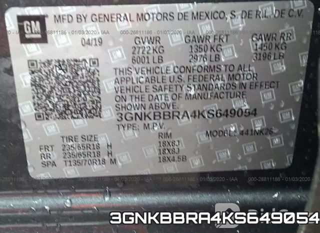 3GNKBBRA4KS649054 фото 10