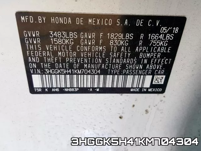 3HGGK5H41KM704304 фото 2