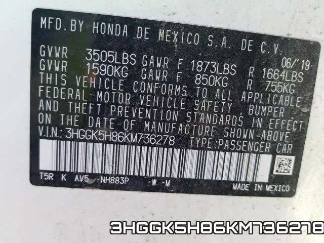 3HGGK5H86KM736278 фото 2