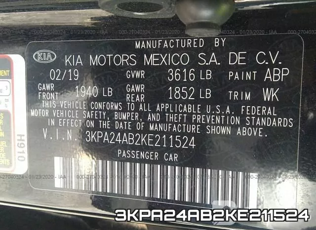 3KPA24AB2KE211524 фото 10