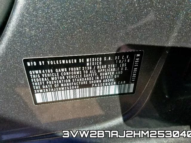 3VW2B7AJ2HM253040 фото 2
