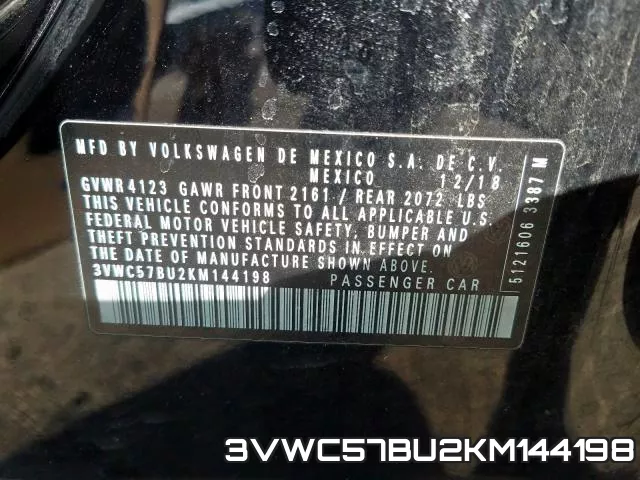 3VWC57BU2KM144198 фото 2