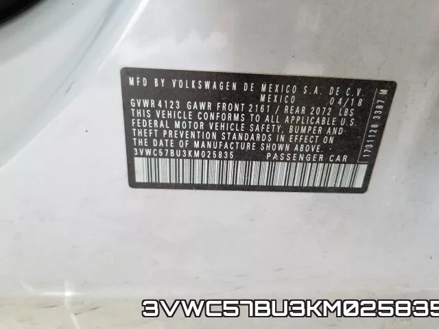 3VWC57BU3KM025835 фото 2