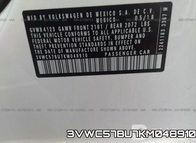3VWC57BU7KM048910 фото 10