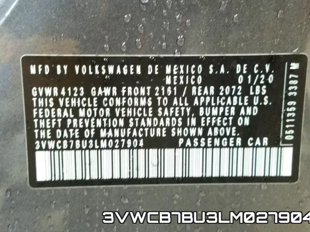 3VWCB7BU3LM027904 фото 2