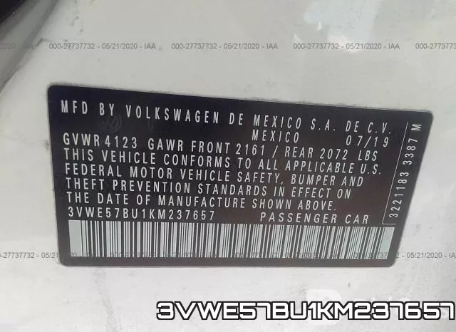 3VWE57BU1KM237657 фото 10