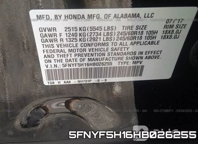5FNYF5H16HB026255 фото 10
