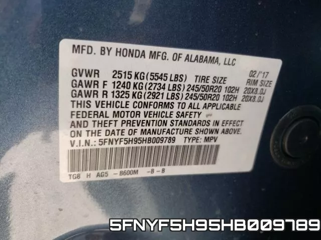 5FNYF5H95HB009789 фото 2