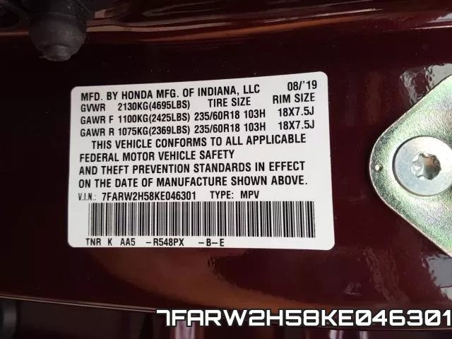 7FARW2H58KE046301 фото 2