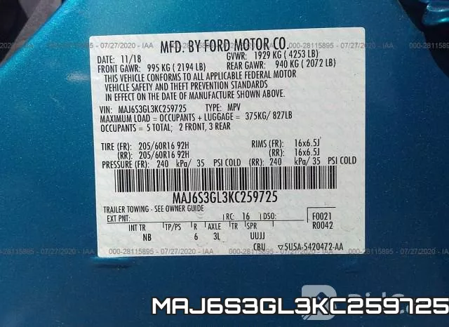 MAJ6S3GL3KC259725 фото 10