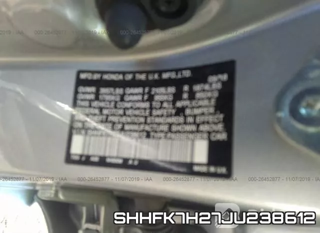 SHHFK7H27JU238612 фото 10