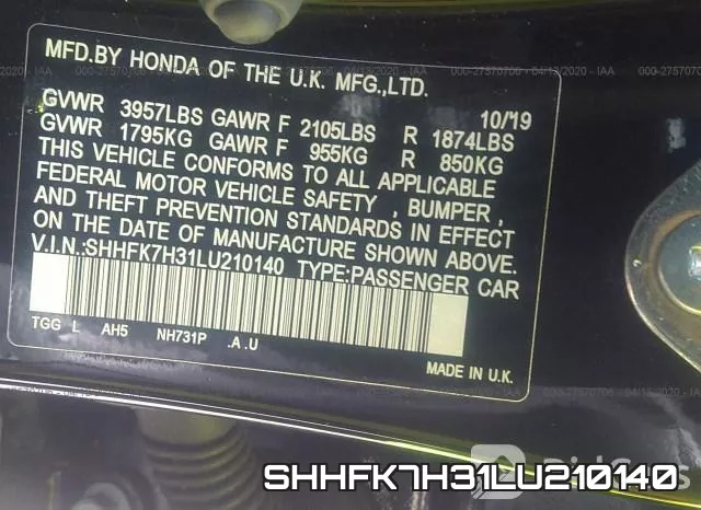 SHHFK7H31LU210140 фото 10