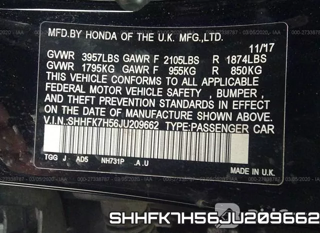 SHHFK7H56JU209662 фото 10