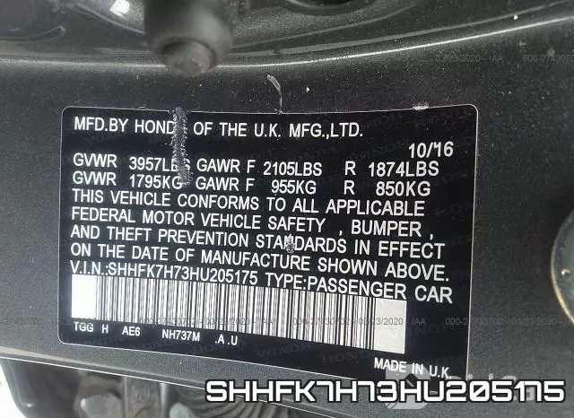 SHHFK7H73HU205175 фото 10
