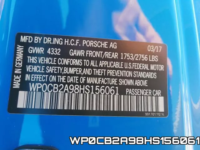 WP0CB2A98HS156061 фото 2