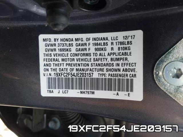 19XFC2F54JE203157 фото 2