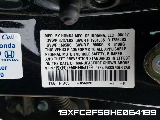 19XFC2F58HE064189 фото 2