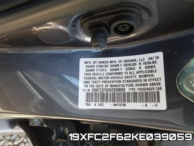 19XFC2F62KE039059 фото 2