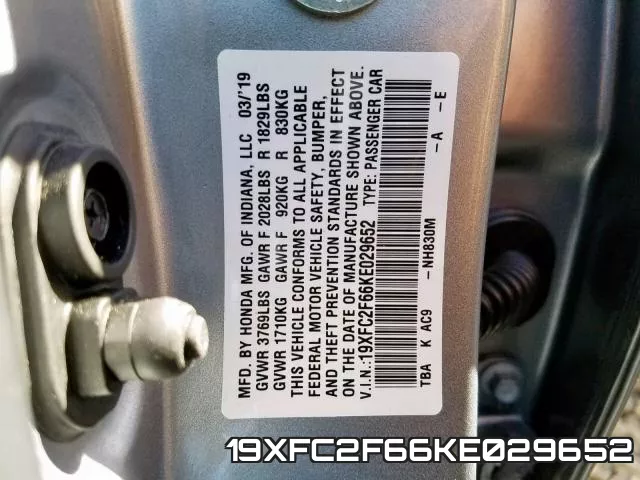 19XFC2F66KE029652 фото 2