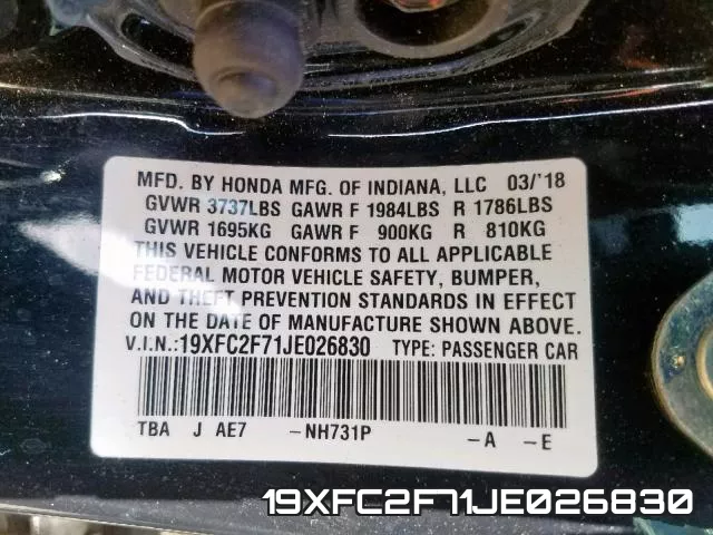 19XFC2F71JE026830 фото 2