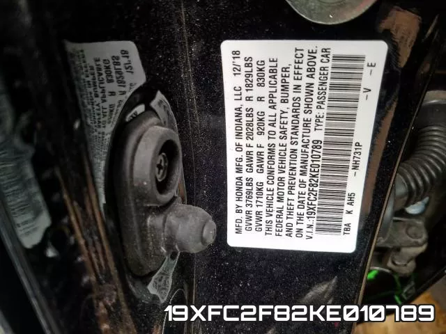 19XFC2F82KE010789 фото 2