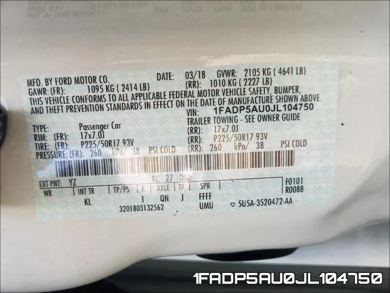 1FADP5AU0JL104750 фото 2