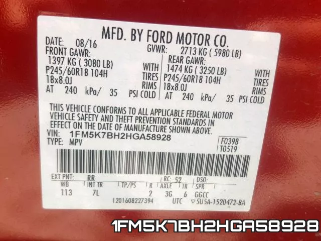 1FM5K7BH2HGA58928 фото 2