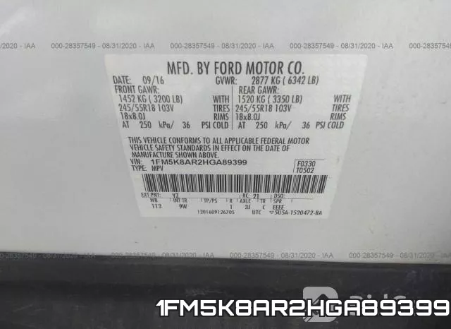 1FM5K8AR2HGA89399 фото 10