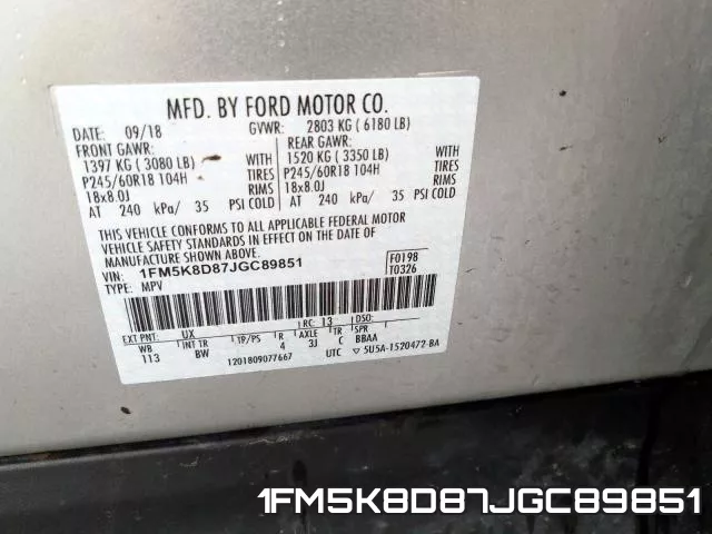 1FM5K8D87JGC89851 фото 2