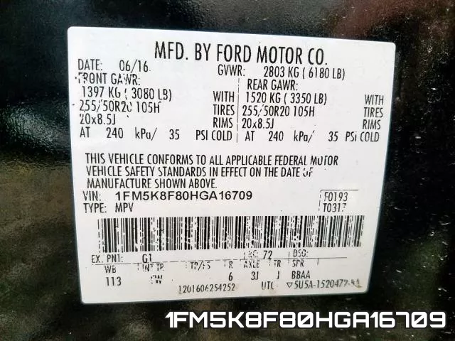 1FM5K8F80HGA16709 фото 2