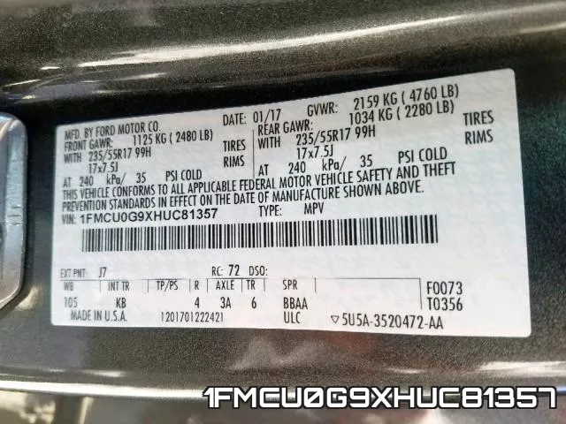 1FMCU0G9XHUC81357 фото 2