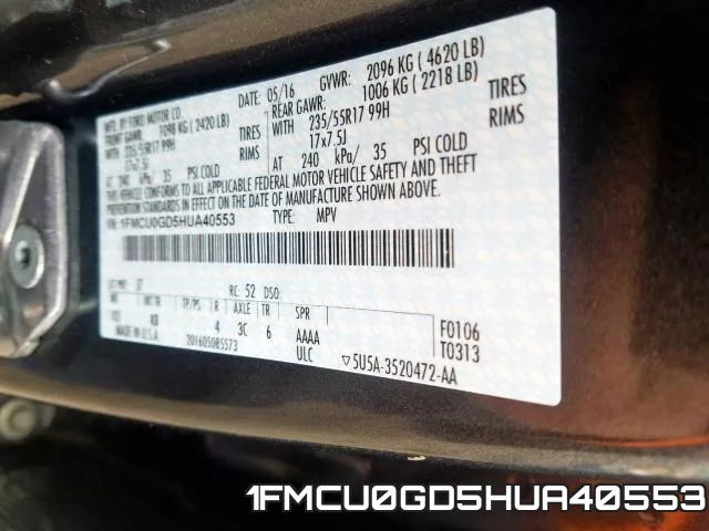 1FMCU0GD5HUA40553 фото 2