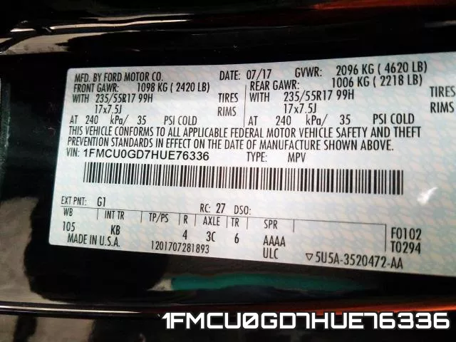 1FMCU0GD7HUE76336 фото 2